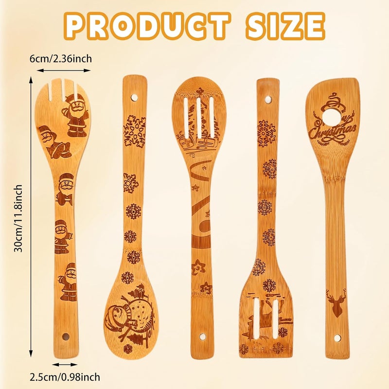 LeafyLane Wooden Utensil Set, Bamboo Utensils 5 pcs Wood Spoons for Cooking, Easy to Clean, Sturdy, Lightweight & Heat Resistant White Elephant Gift - Image 2
